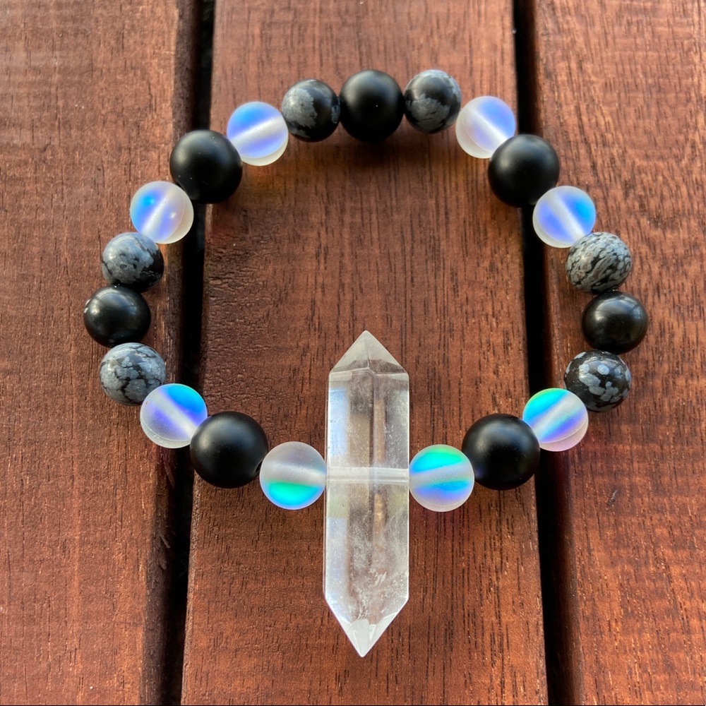 Genuine crystal quartz opalite obsidian bracelet